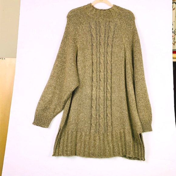 V J Woman Sweaters - VJ Woman Mock Neck L/S Tan Sweater Tunic - Size 3X